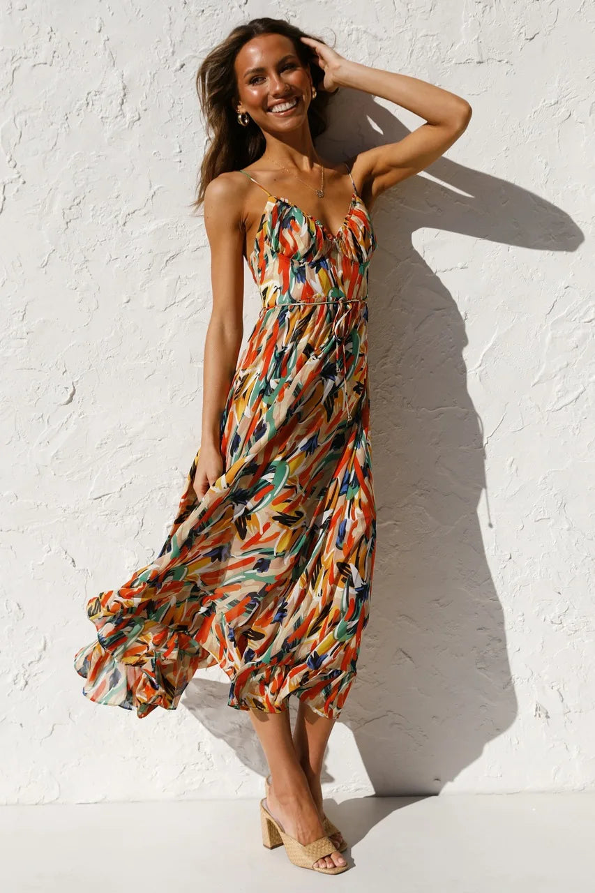 Women's Floral Spaghetti Strap Midi Dress – Summer Fashion Essential
