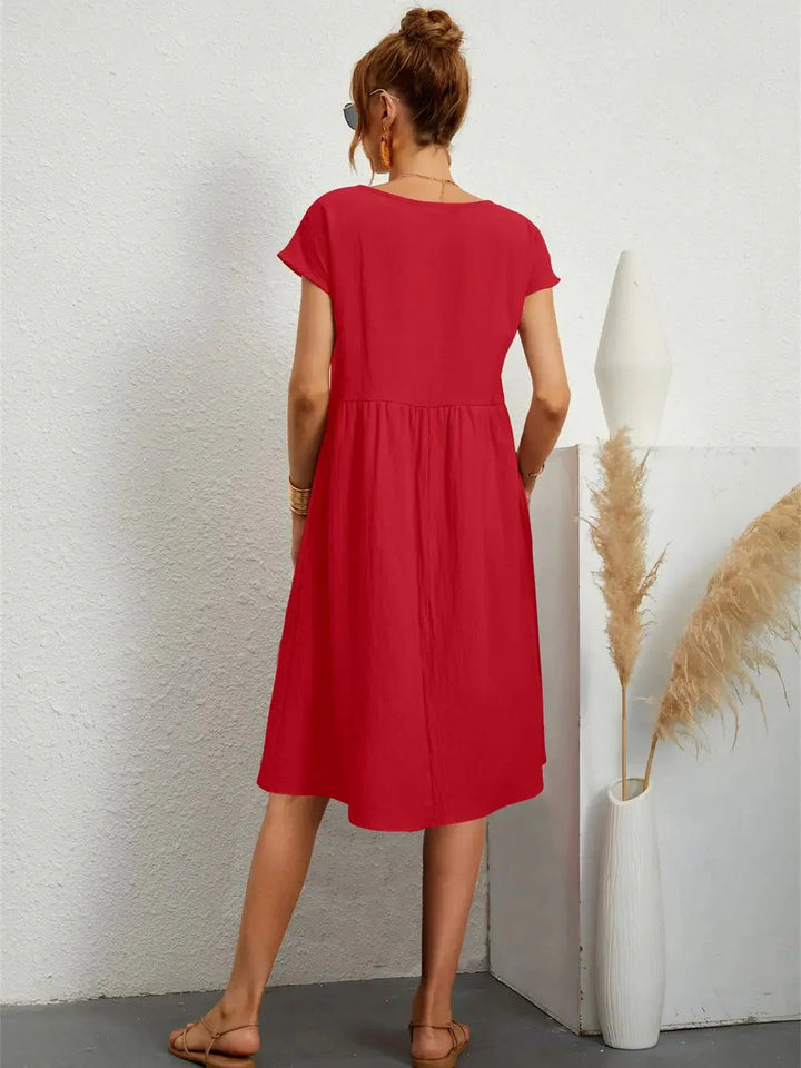 Women's Smocked Pocket Midi Dress - Casual Summer Style