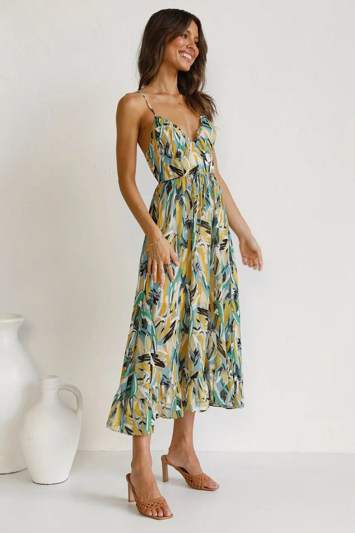 Women's Floral Spaghetti Strap Midi Dress – Summer Fashion Essential