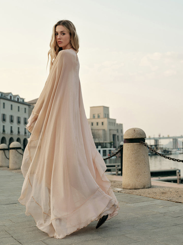 Women's Chiffon Cape Sleeve Maxi Evening Dress