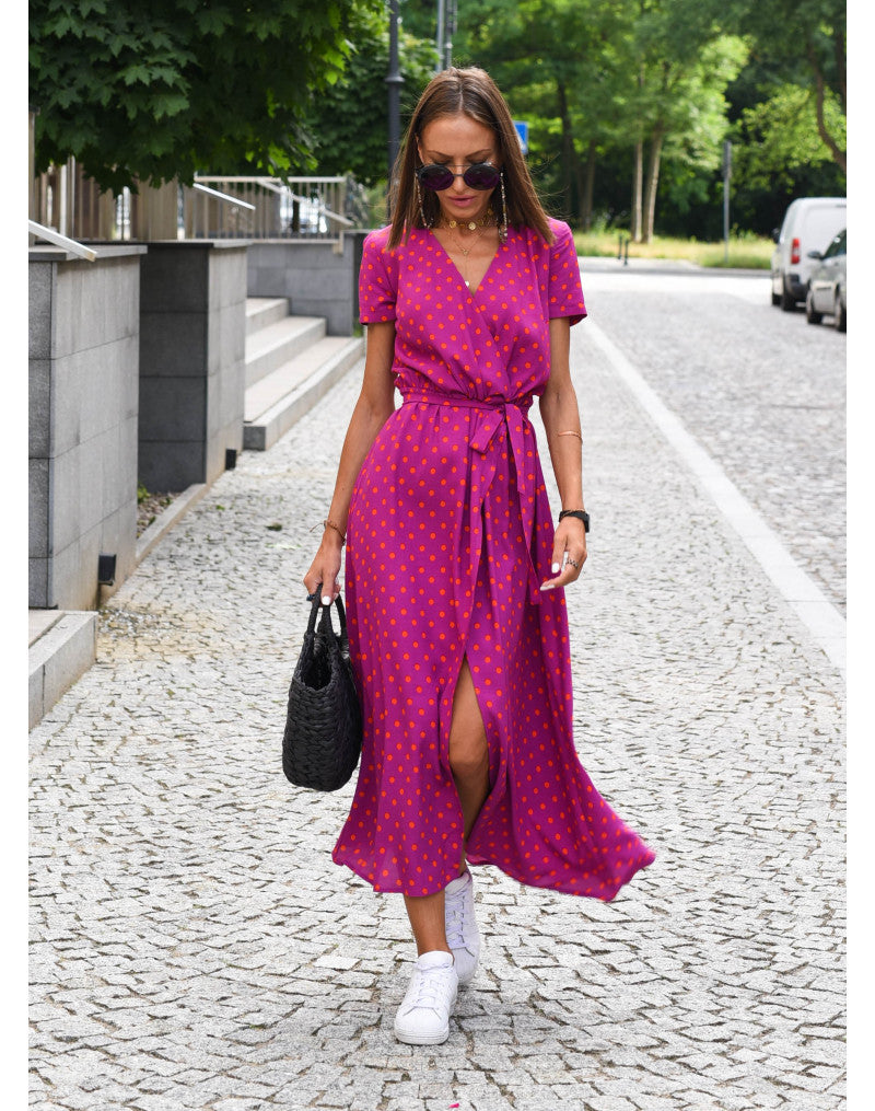 Women's Floral Wrap Side Slit Midi Dress – Summer Fashion Essential