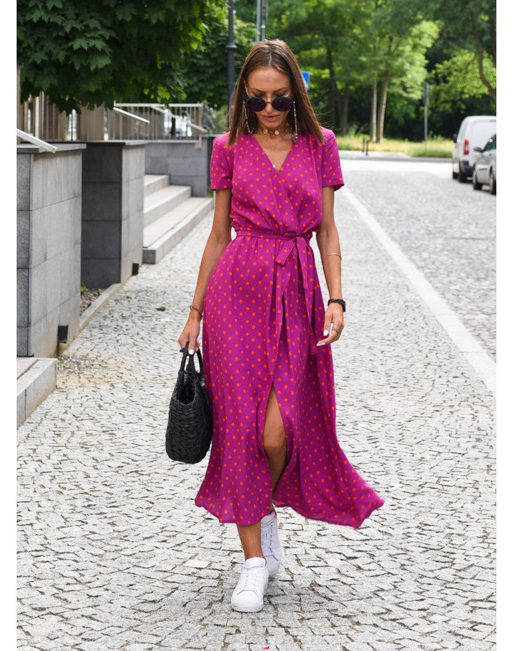 Women's Floral Wrap Side Slit Midi Dress – Summer Fashion Essential
