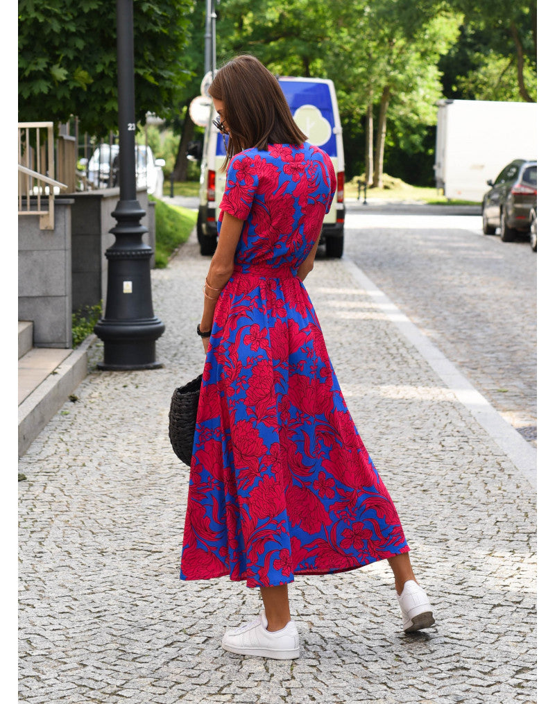 Women's Floral Wrap Side Slit Midi Dress – Summer Fashion Essential