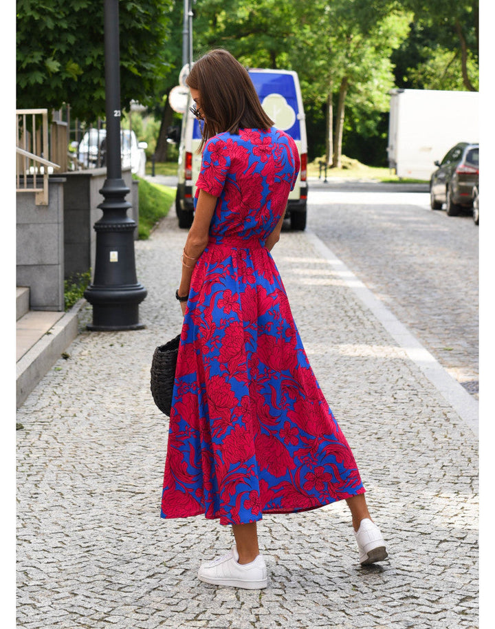 Women's Floral Wrap Side Slit Midi Dress – Summer Fashion Essential