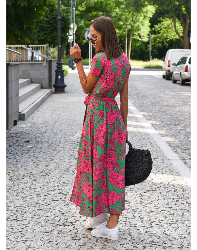 Women's Floral Wrap Side Slit Midi Dress – Summer Fashion Essential