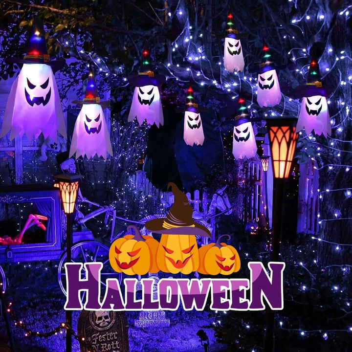 Halloween's Multicolor Ghost String Lights with Witch Hats, 9.8ft