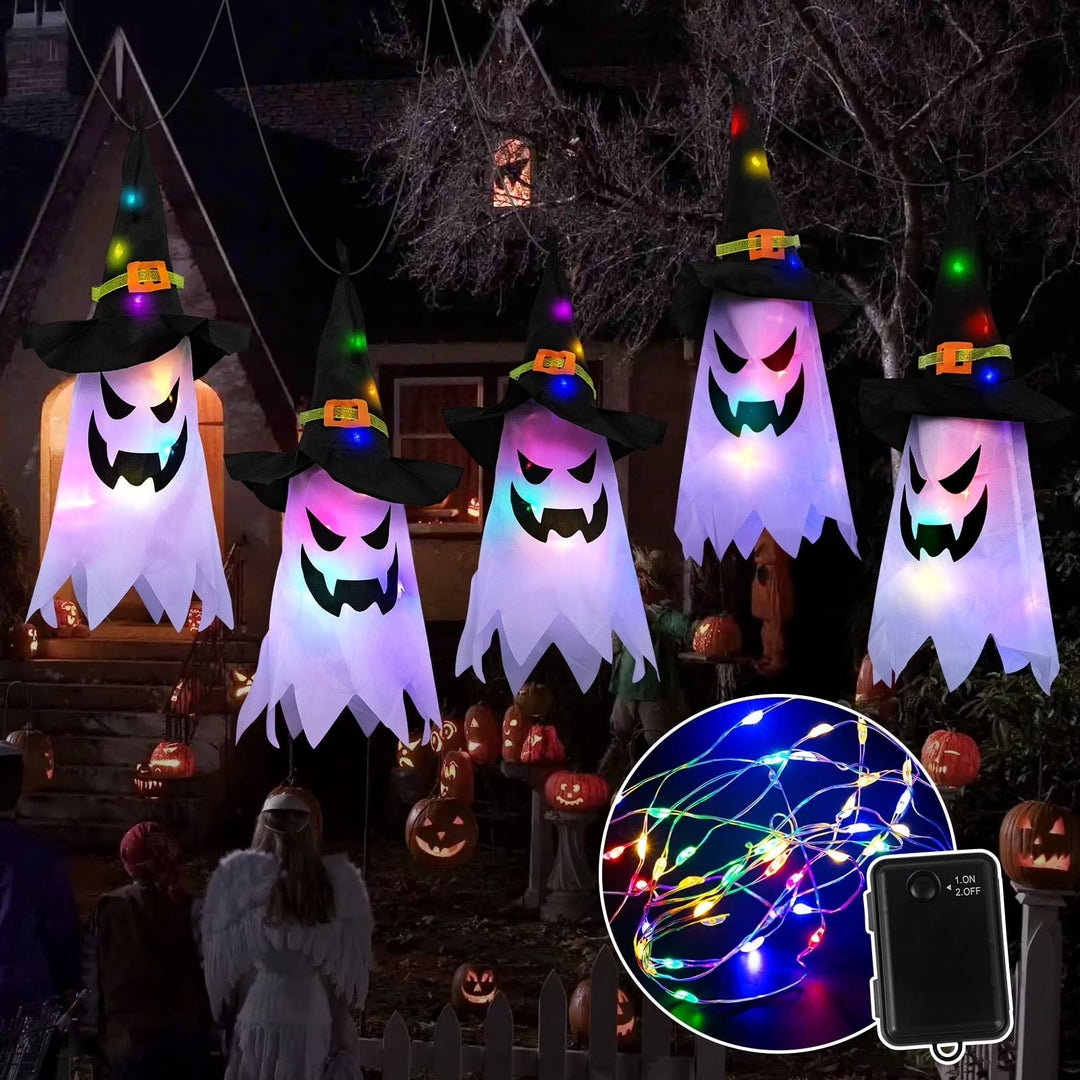 Halloween's Multicolor Ghost String Lights with Witch Hats, 9.8ft