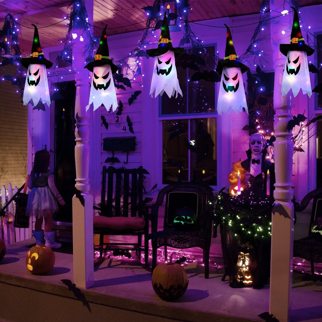 Halloween's Multicolor Ghost String Lights with Witch Hats, 9.8ft