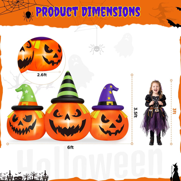 Halloween's Inflatable Pumpkin Yard Decoration with LED Lights, 6 Feet