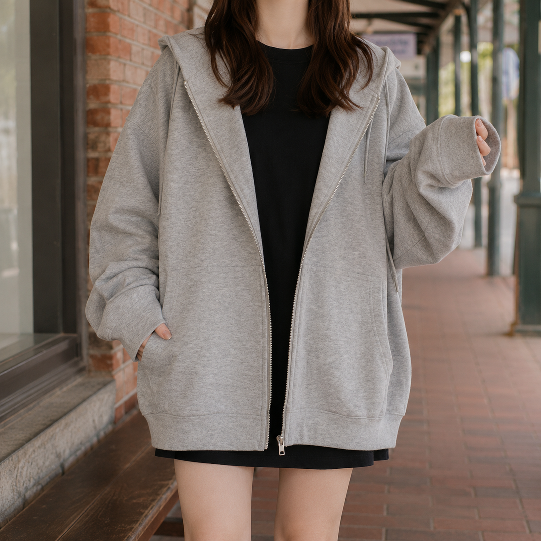 Women's Oversized Full-Zip Hoodie with Pockets