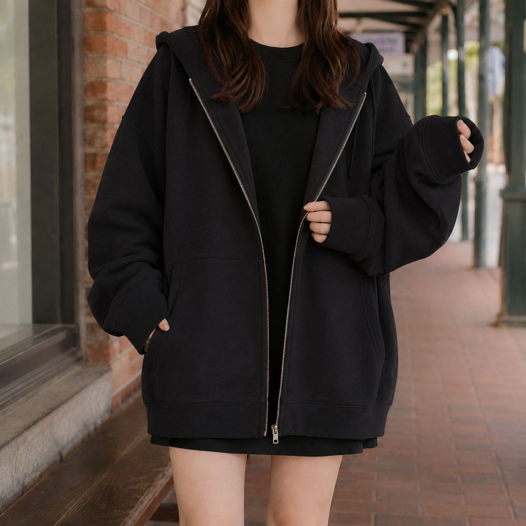 Women's Oversized Full-Zip Hoodie with Pockets