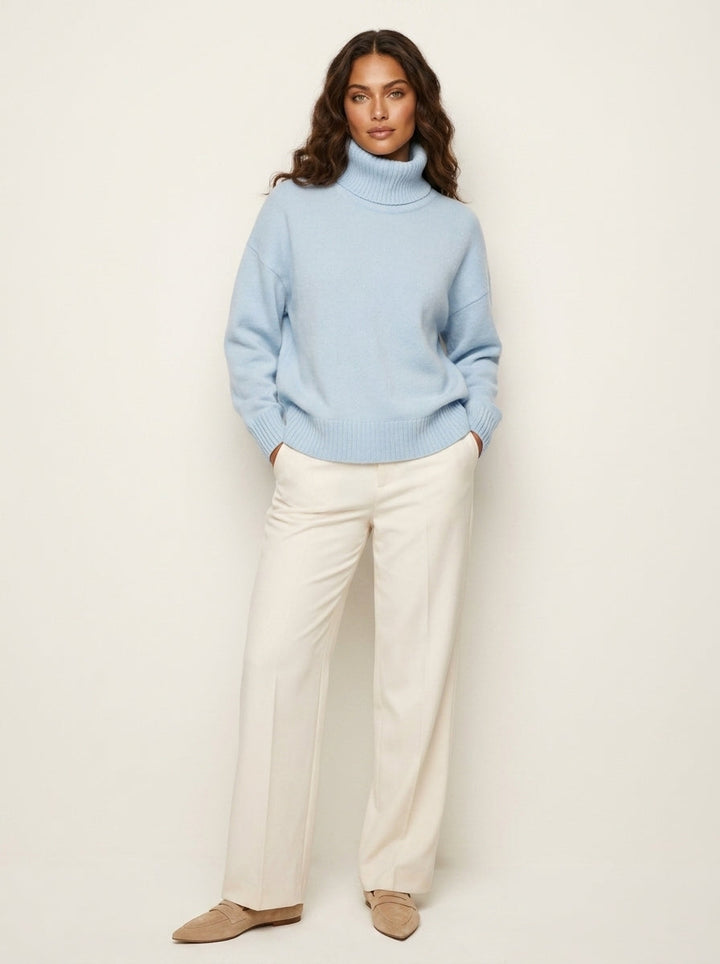 Women's Ribbed Turtleneck Sweater with Long Sleeves