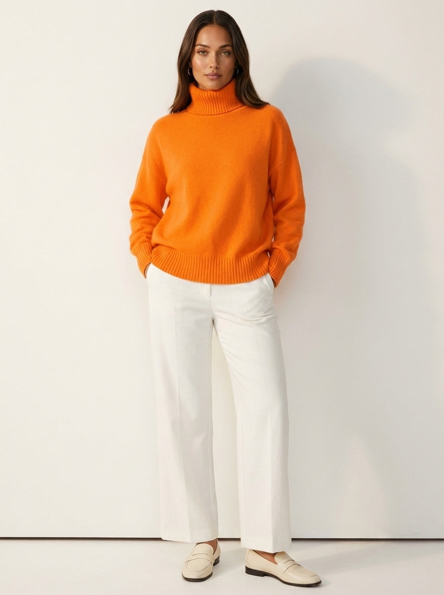 Women's Ribbed Turtleneck Sweater with Long Sleeves