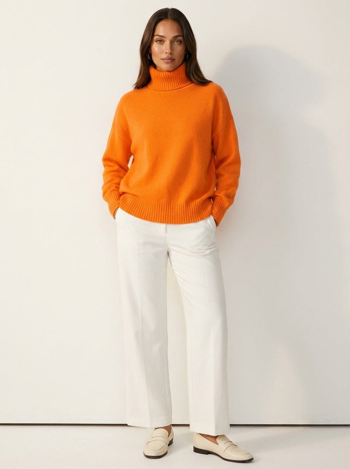 Women's Ribbed Turtleneck Sweater with Long Sleeves