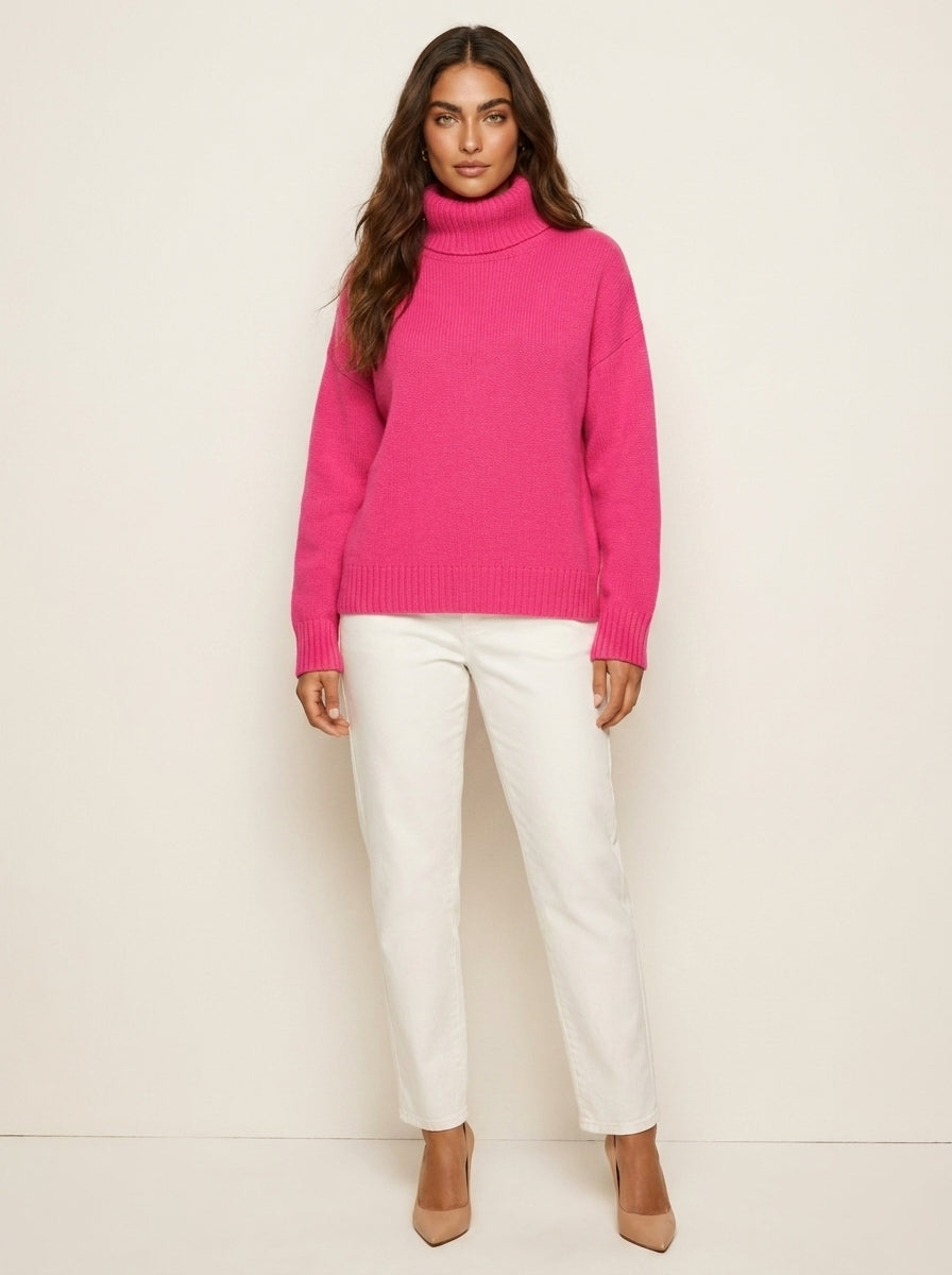 Women's Ribbed Turtleneck Sweater with Long Sleeves