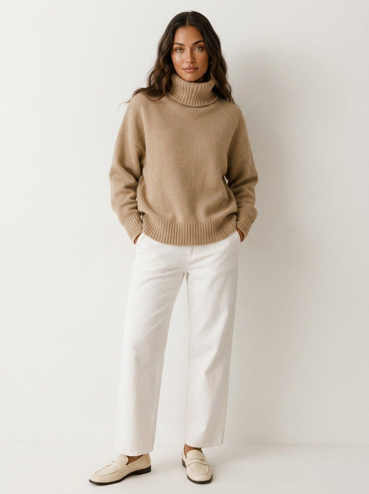 Women's Ribbed Turtleneck Sweater with Long Sleeves