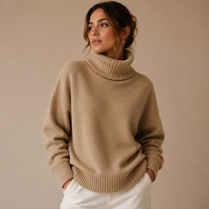 Women's Ribbed Turtleneck Sweater with Long Sleeves