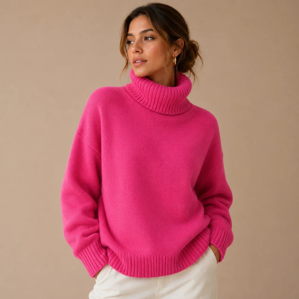 Women's Ribbed Turtleneck Sweater with Long Sleeves