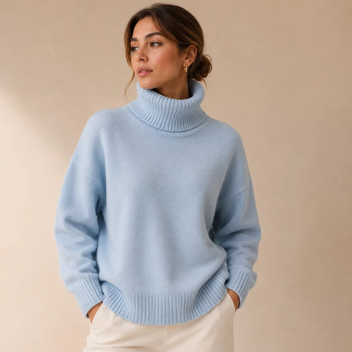 Women's Ribbed Turtleneck Sweater with Long Sleeves