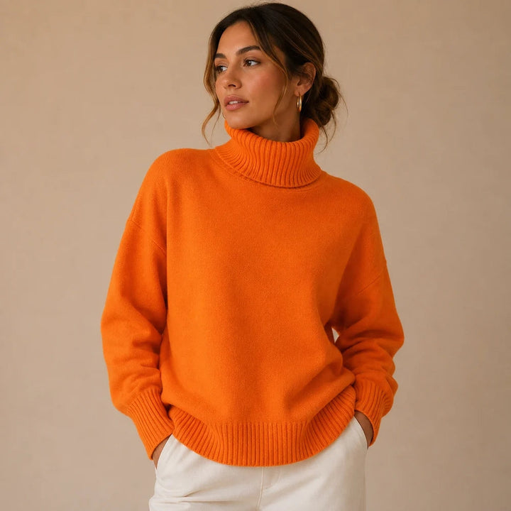 Women's Ribbed Turtleneck Sweater with Long Sleeves