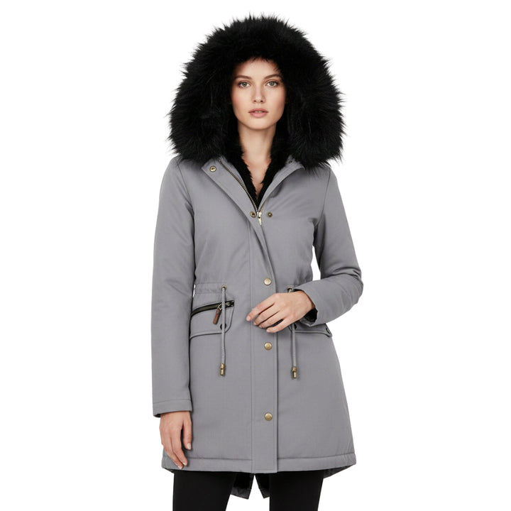 Women's Structured Winter Parka with Faux Fur Hood and Pockets