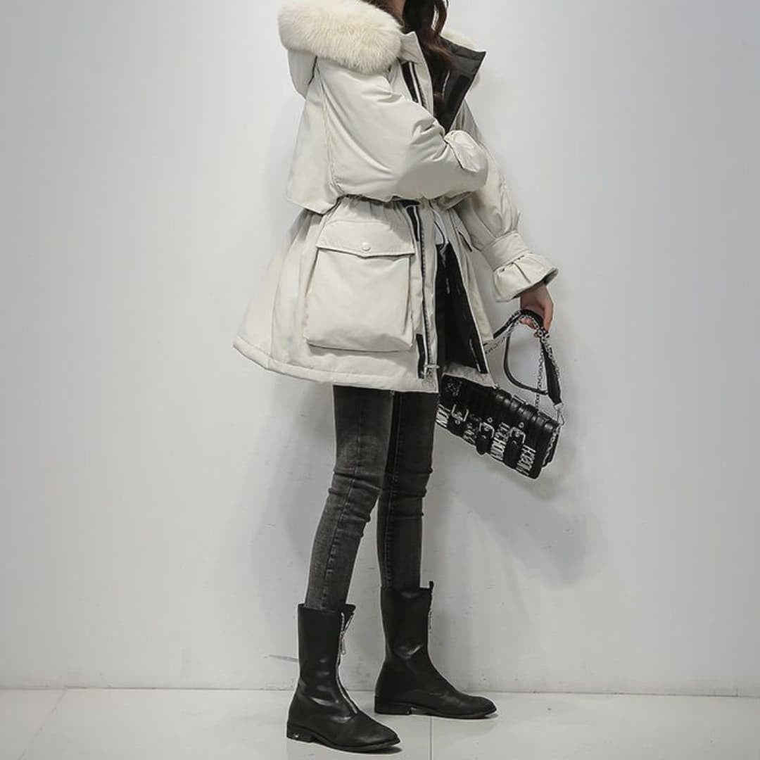 Women's Structured Winter Parka with Faux Fur Hood and Pockets