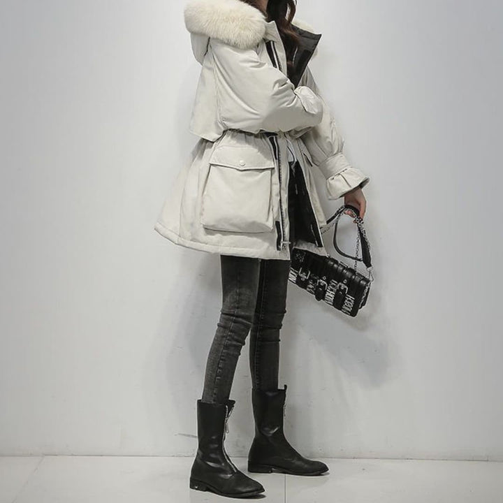 Women's Structured Winter Parka with Faux Fur Hood and Pockets
