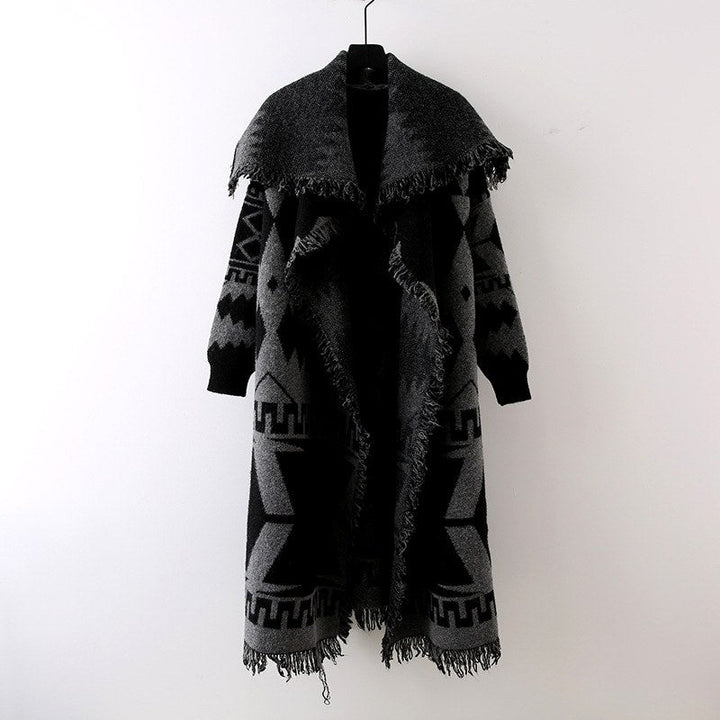Women's Geometric Open-Front Long Knit Cardigan