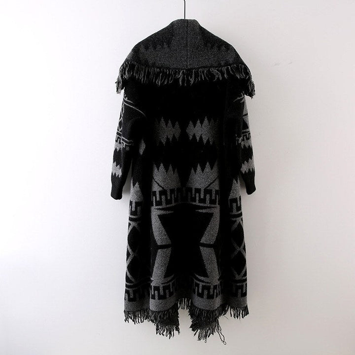 Women's Geometric Open-Front Long Knit Cardigan