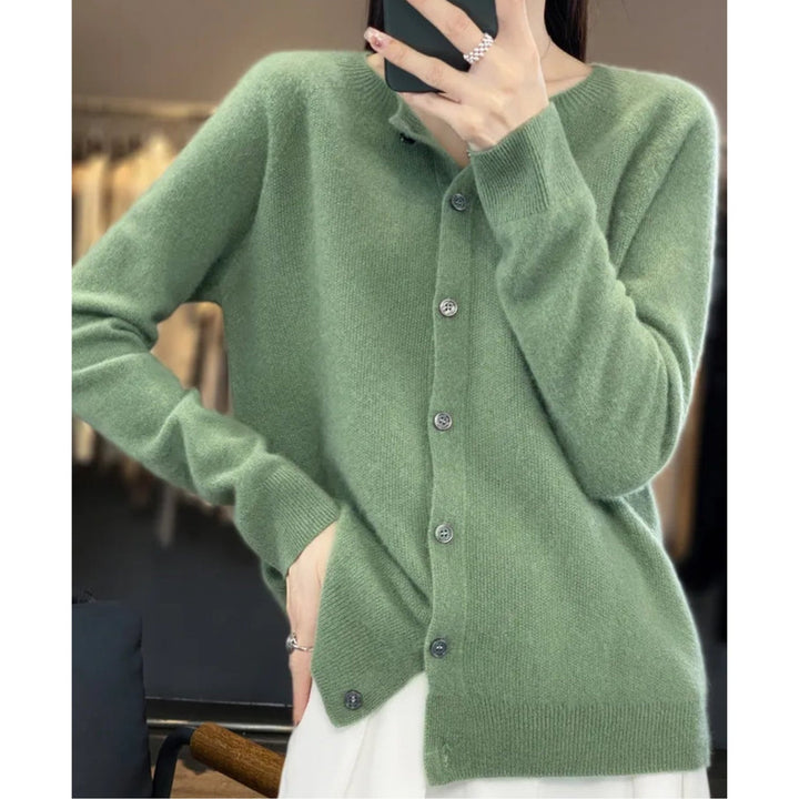 Women's Merino Wool Button-Front Cardigan with Long Sleeves