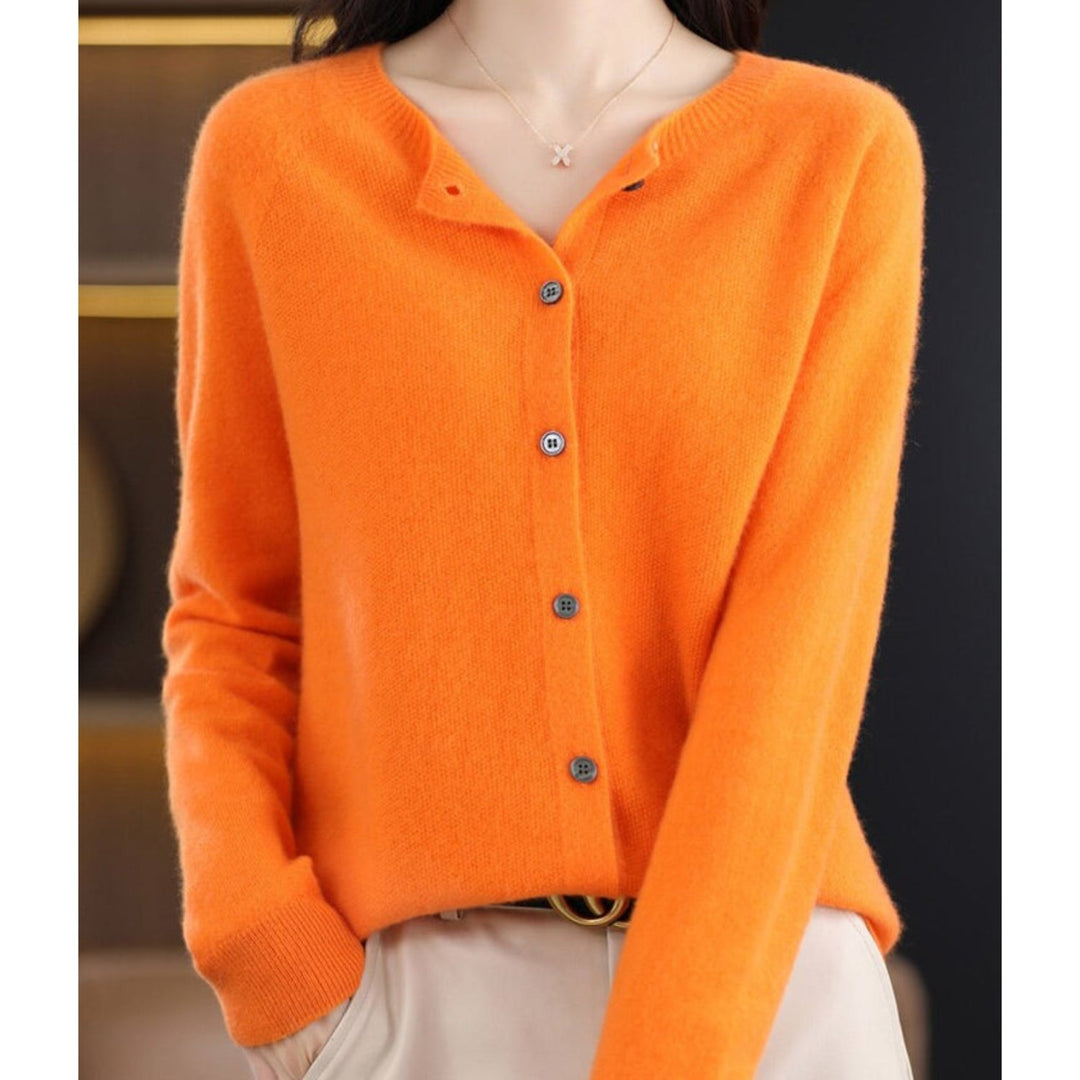 Women's Merino Wool Button-Front Cardigan with Long Sleeves