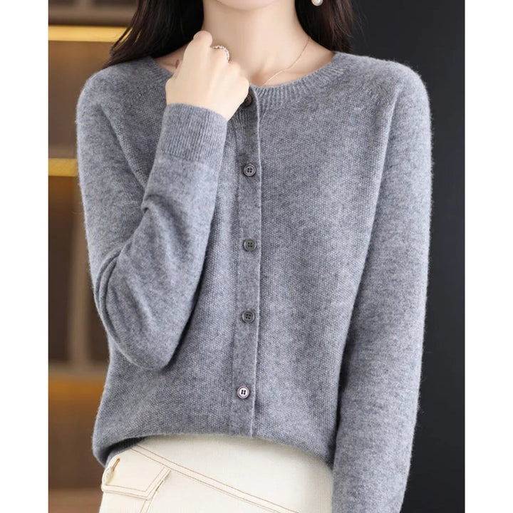 Women's Merino Wool Button-Front Cardigan with Long Sleeves