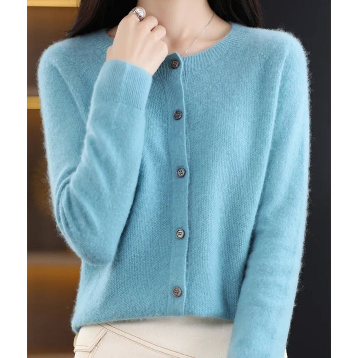 Women's Merino Wool Button-Front Cardigan with Long Sleeves