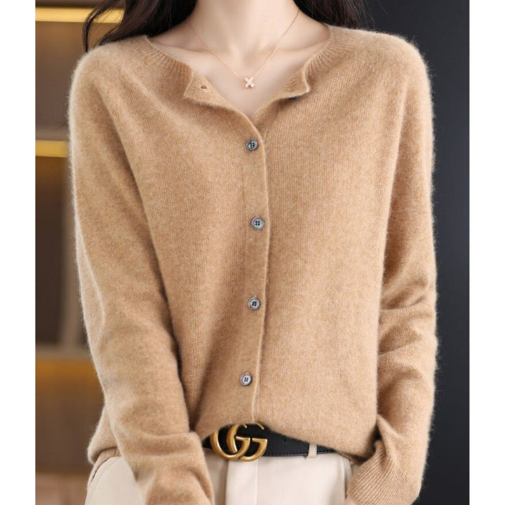 Women's Merino Wool Button-Front Cardigan with Long Sleeves