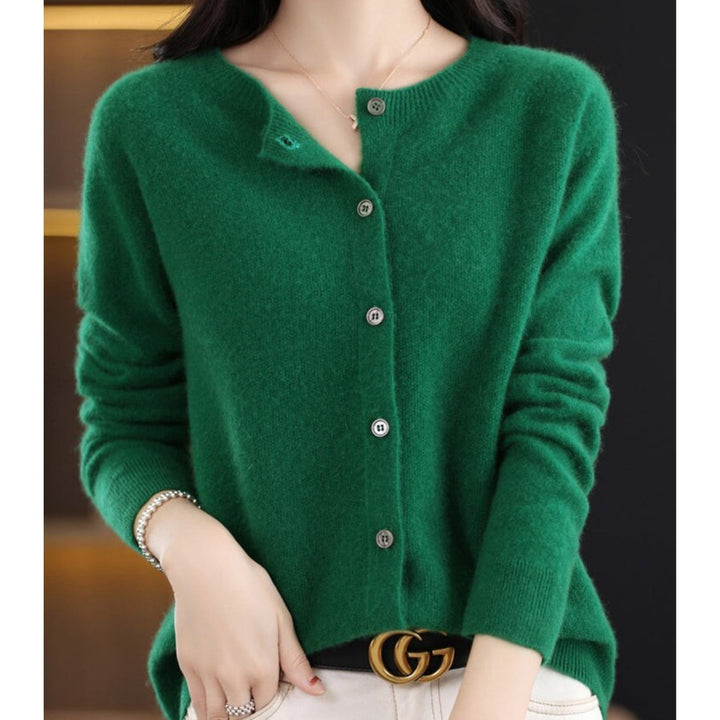 Women's Merino Wool Button-Front Cardigan with Long Sleeves
