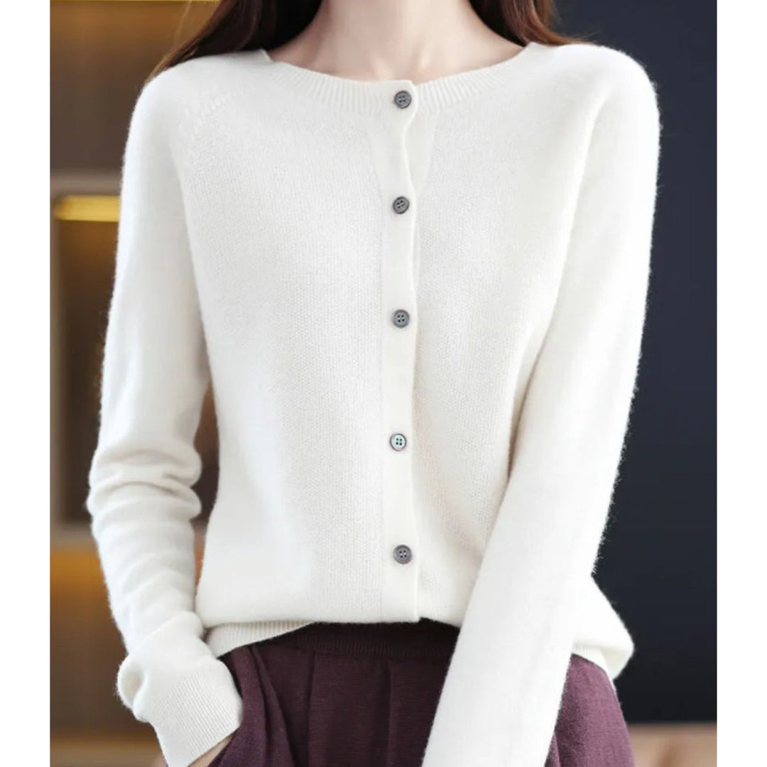 Women's Merino Wool Button-Front Cardigan with Long Sleeves