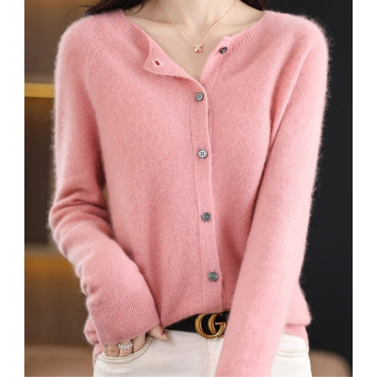 Women's Merino Wool Button-Front Cardigan with Long Sleeves