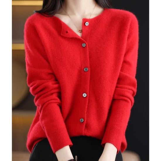 Women's Merino Wool Button-Front Cardigan with Long Sleeves