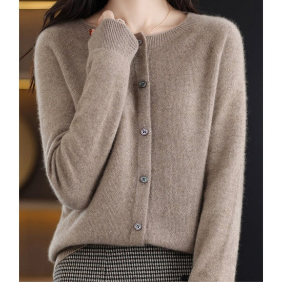 Women's Merino Wool Button-Front Cardigan with Long Sleeves