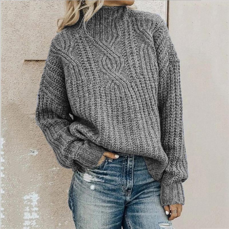 Women's Cozy Cable-Knit Mock Neck Pullover Sweater