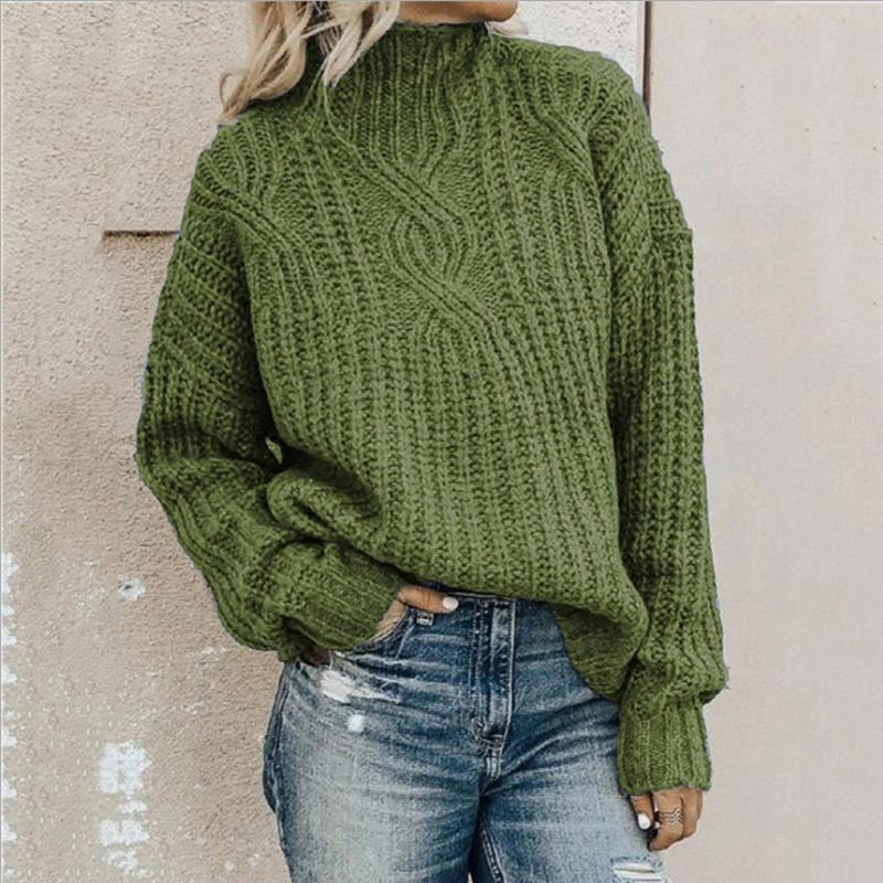 Women's Cozy Cable-Knit Mock Neck Pullover Sweater