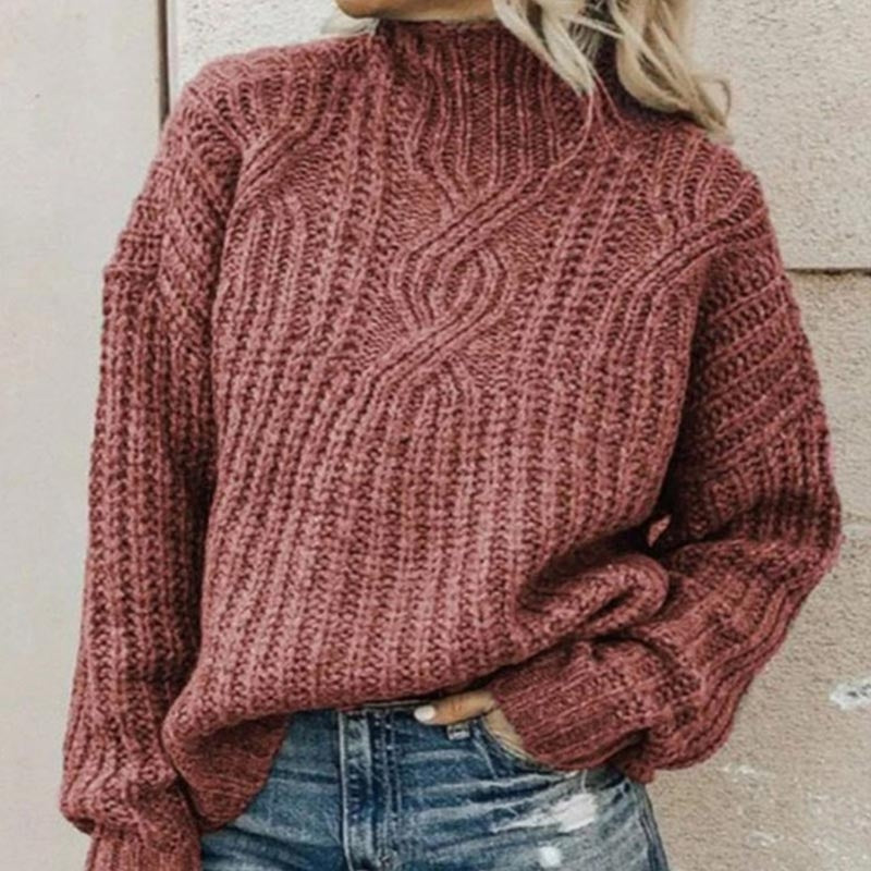 Women's Cozy Cable-Knit Mock Neck Pullover Sweater