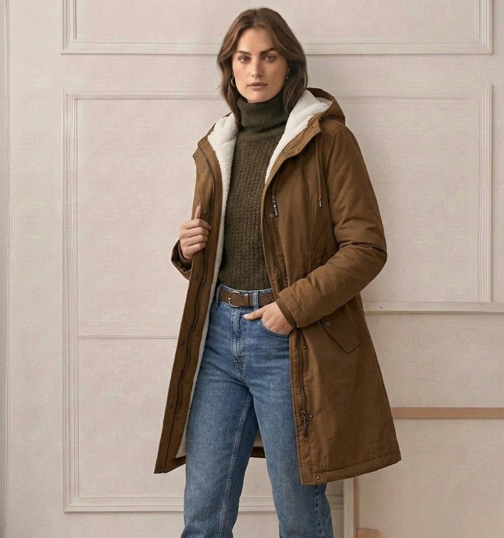 Women's Fleece-Lined Parka with Hood and Water-Resistant Shell