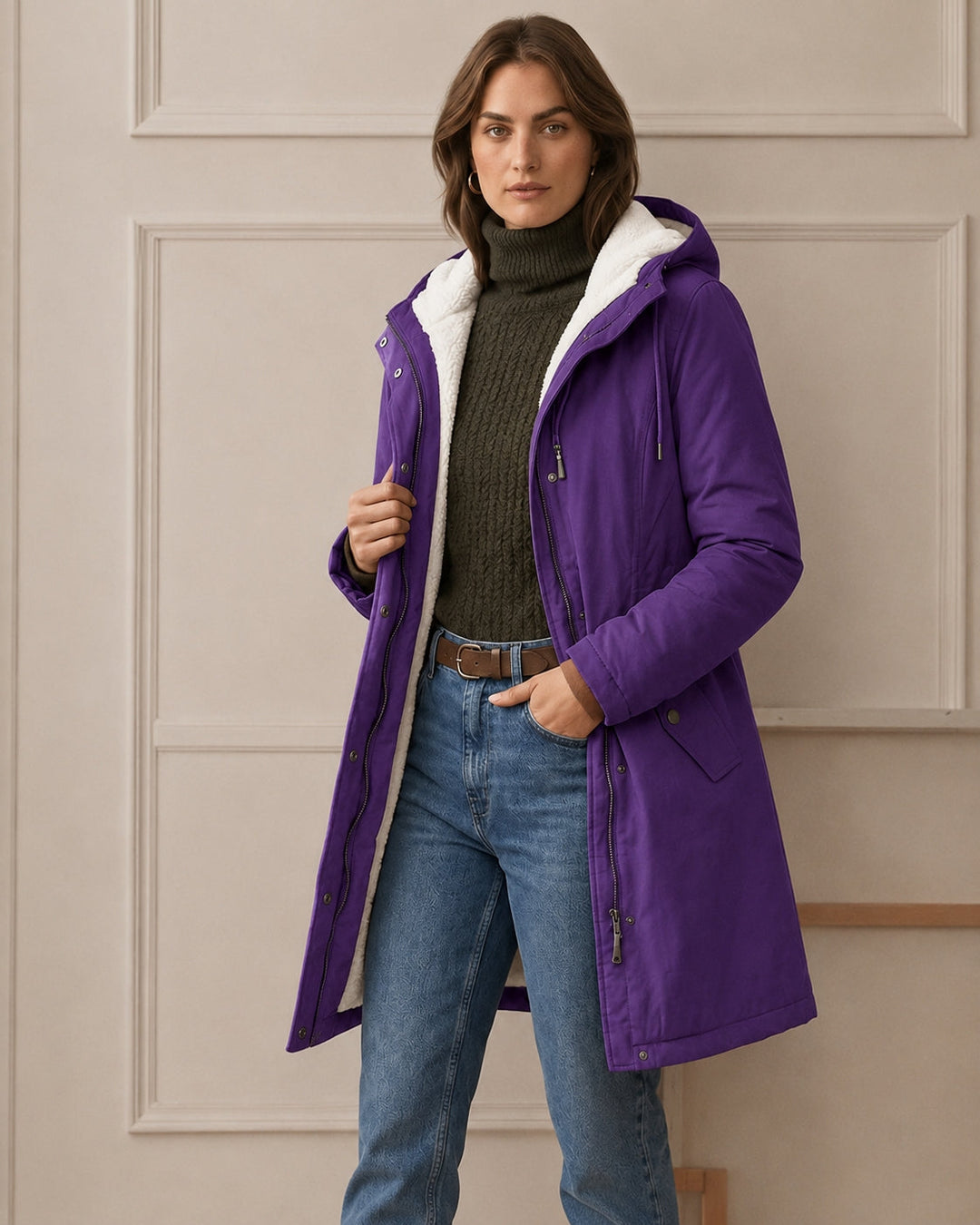 Women's Fleece-Lined Parka with Hood and Water-Resistant Shell