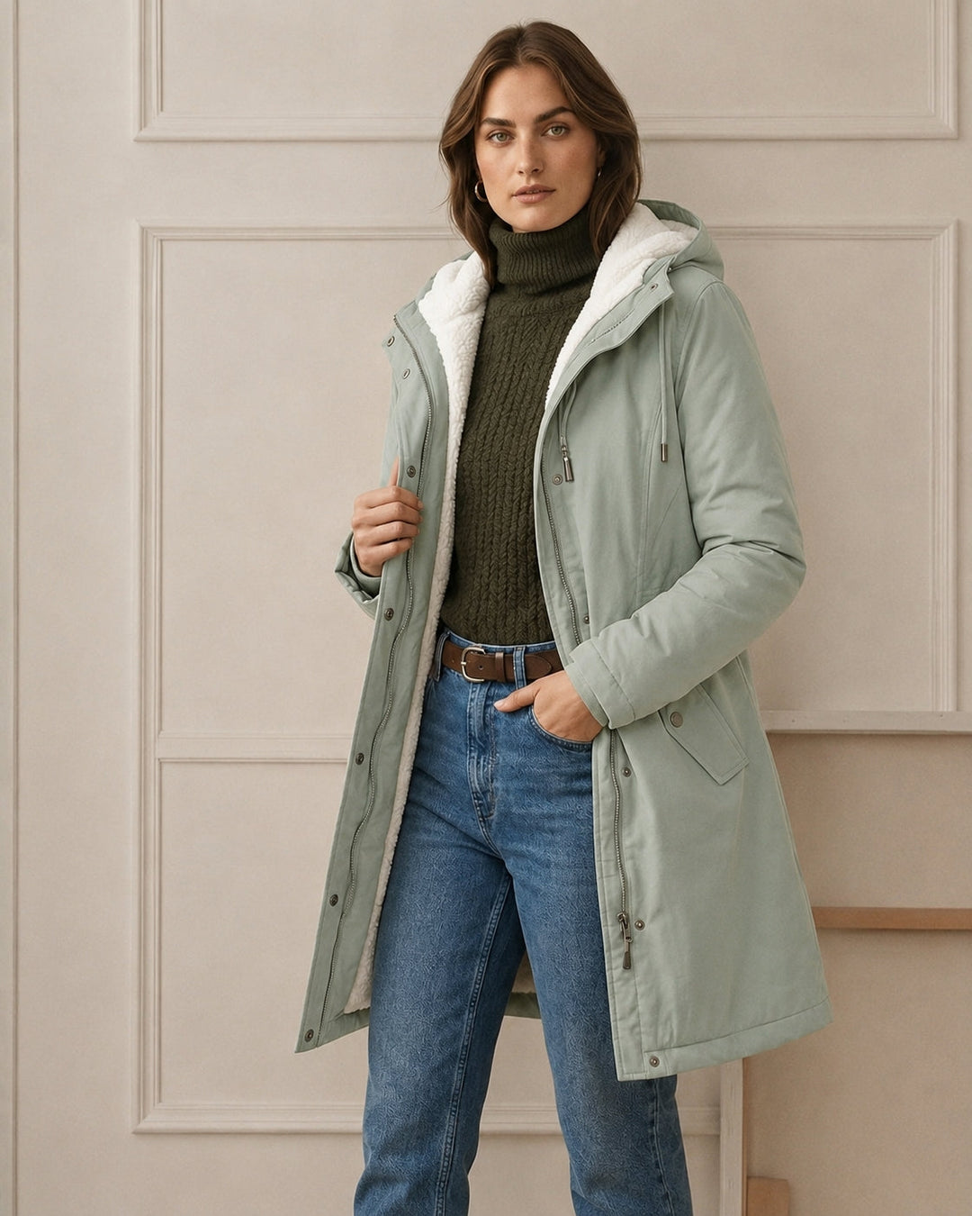 Women's Fleece-Lined Parka with Hood and Water-Resistant Shell