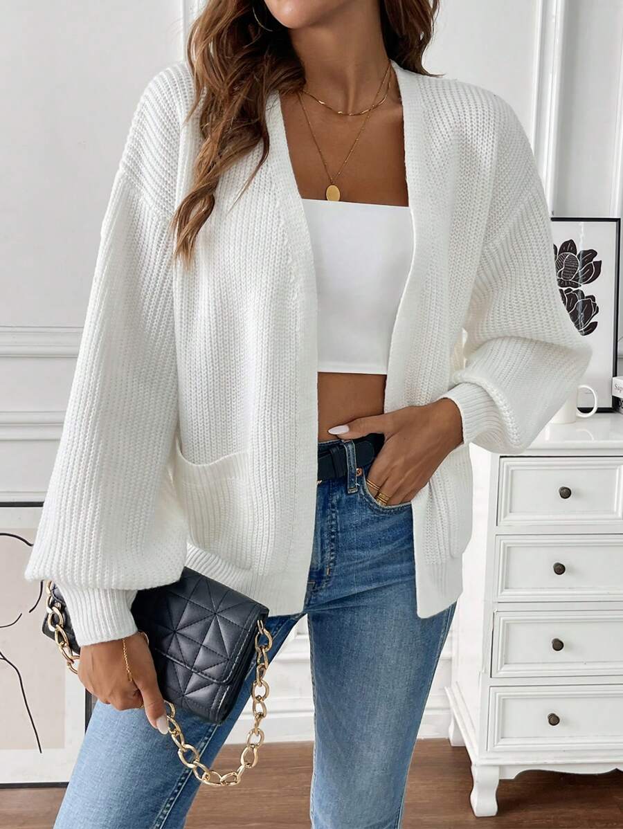 Women's Open-Front Ribbed Knit Cardigan