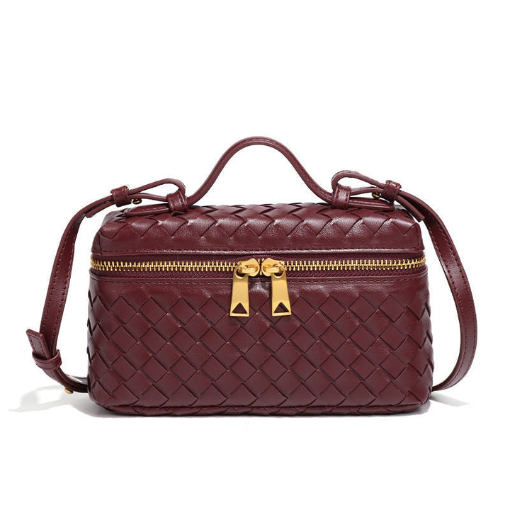 Women's Woven Crossbody Bag with Double Zipper in Vegan Leather
