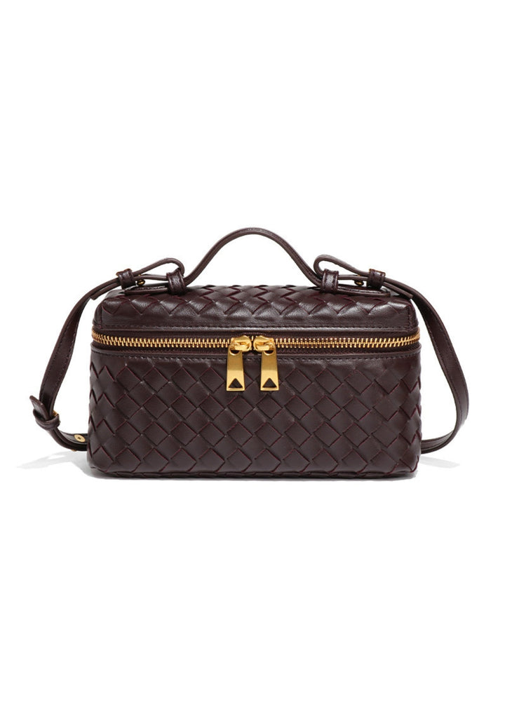 Women's Woven Crossbody Bag with Double Zipper in Vegan Leather