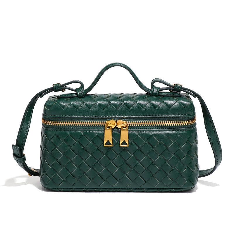 Women's Woven Crossbody Bag with Double Zipper in Vegan Leather