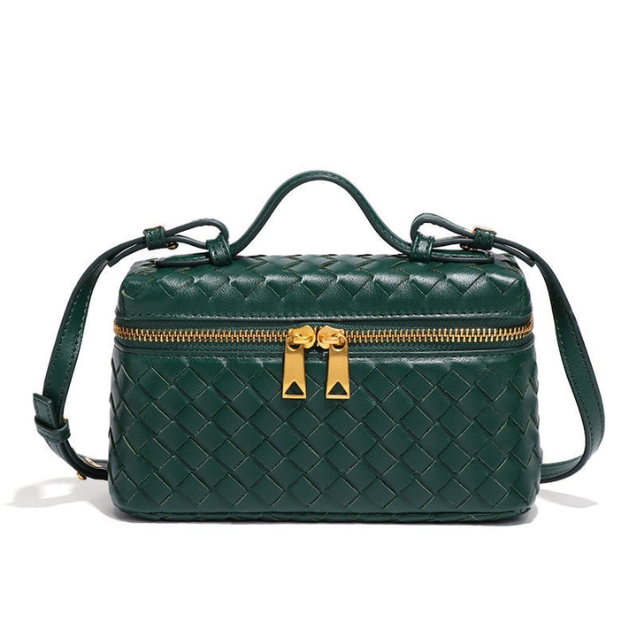 Women's Woven Crossbody Bag with Double Zipper in Vegan Leather
